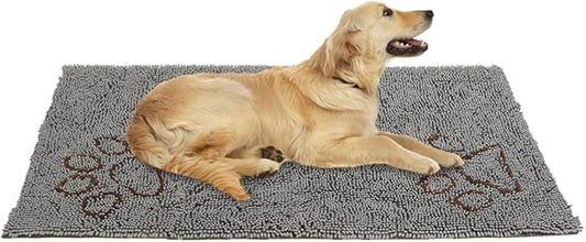 EXPAWLORER Dog Door Mat for Muddy Paws - Highly Absorbent Microfiber Rug, Soft Chenille Runner Indoor Outdoor Floor, Non-Slip Large Pet Paw Cleaning Washable Mud Mat for Bathroom, Grey