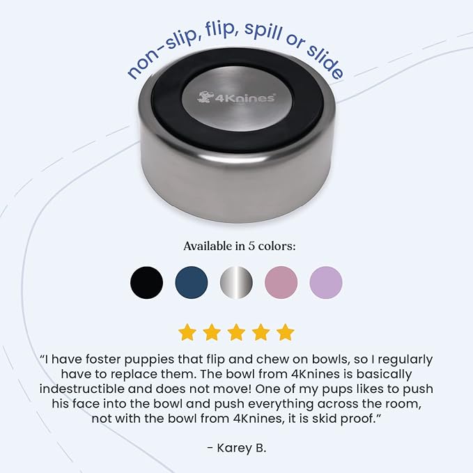 4Knines Dog Bowl Stainless Steel Non-Slip Bottom for Food and Water (Pink)