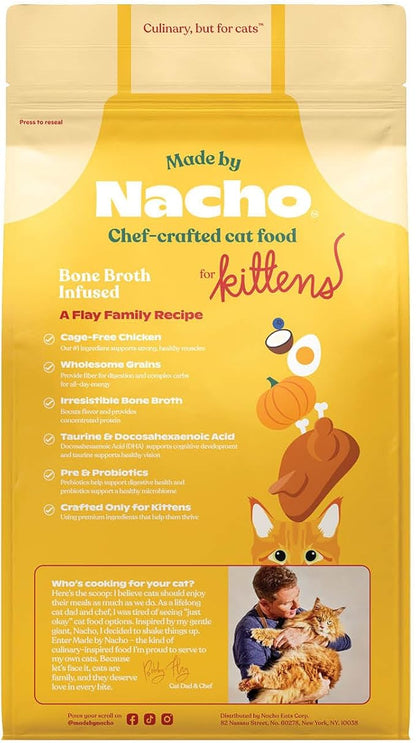Made by Nacho Kitten Dry Kibble Infused with Bone Broth, Healthy High Protein Cat Food, Cage-Free Chicken and Chicken Liver, 4lb Bag