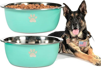 Large Dog Water Bowl 2 Pack, 1 Gallon 128oz Stainless Steel Extra Large Dog Food Bowl for Big Giant Dogs, Aqua