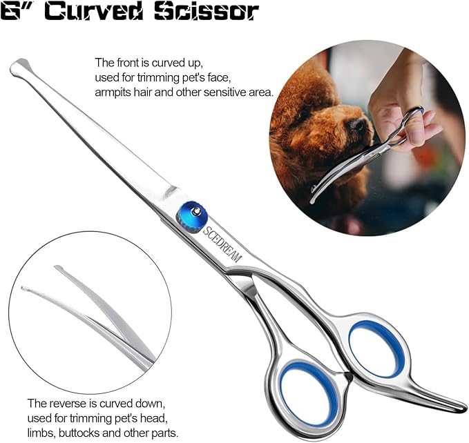 3 in 1 Dog Grooming Scissors Kit with Safety Round Tips - Professional Pet Grooming Shears, 4CR Stainless Steel, Blue