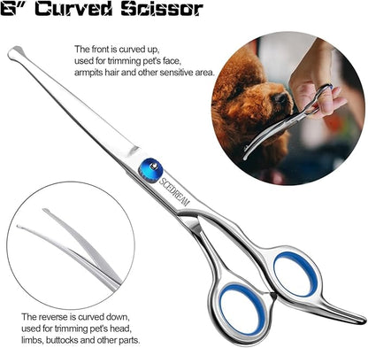 3 in 1 Dog Grooming Scissors Kit with Safety Round Tips - Professional Pet Grooming Shears, 4CR Stainless Steel, Blue