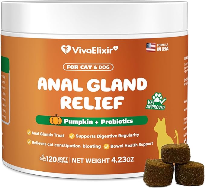 Constipated Cat - Pumpkin + Probiotic Soft Chews - Promotes Digestive Health, Regular Bowel Movements, and Intestinal Balance | Veterinarian-Approved, 120 Chewable Tablets