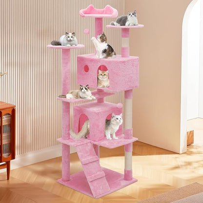 MoNiBloom 70 Inch Cat Tree Tower for Indoor Cats Large Adults, Tall Cat Tower with Scratching Post, Multi-Level Furniture Activity Center with Cat Condo Pet Play House, Soft Pink