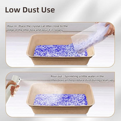 LaSyL Premium Crystal Cat Litter - 8.6 lb, Two Months Lasting - Superior Odor Control & Absorption, Non-Clumping, Low Tracking Silica Gel Safe for Pet, White & Blue (2 Bags of 4.3 lb)