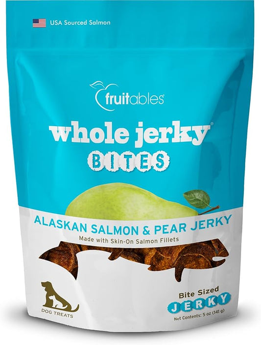 Fruitables Healthy Dog Treats – Whole Jerky Bites for Dogs – Alaskan Salmon & Pear Flavored – 5 Ounces