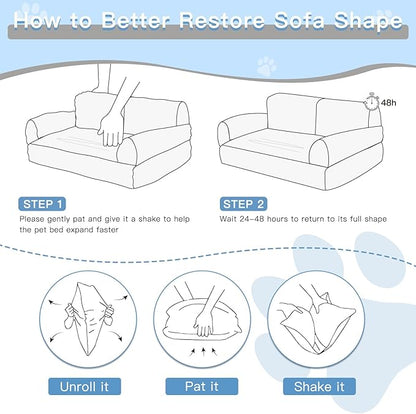 Plush Cat Couch Bed - Cat Bed for Indoor Cats, Dog Sofa Bed, Cotton Fleece Calming Pet Couch with Removable Cover, Breathable Pet Sofa for Small/Medium Pets (26×18×12in, Dark Grey)