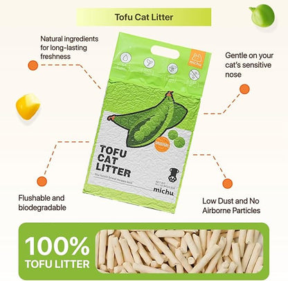 Michu Tofu Cat Litter Natural Clumping Tofu Cat Litter, Fast Clumping and Easily Scoop-able 5.5lb/88oz 5 Scents - Ocean Fresh, 6 Pack