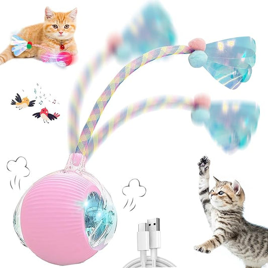 Christmas Stocking Stuffer Speedy 2.0 Tail Interactive Cat Toys for Indoor Cats, Automatic Cat Toy with Elastic Mesh Tail, Electric Rolling Ball on Carpet, Chirping and Motion Activate Cat
