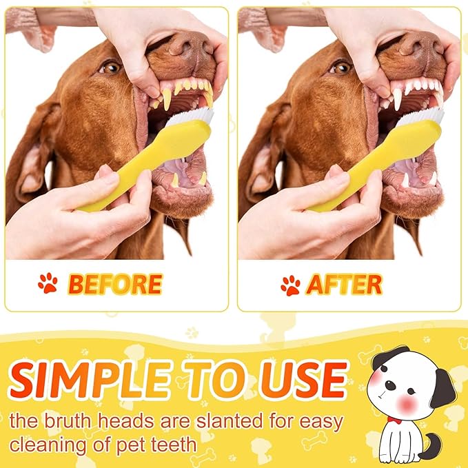 Eaasty 300 Pcs Dog Toothbrush Bulk Dual Headed Dental Brushes Puppy Tooth Brushing Kit Long Handle Toothbrush for Large Small Dogs Cats Puppy Teeth Cleaning Oral Dental Care Supplies 10 Colors