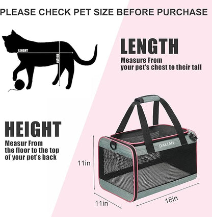 DALIAN Cat,Dog Soft-Sided Carriers,Cat Carrier Airline Approved Pet Carrier,Dog Carrier Soft-Sided Pet Travel Carrier Maximum Pet Weight 18 Pounds