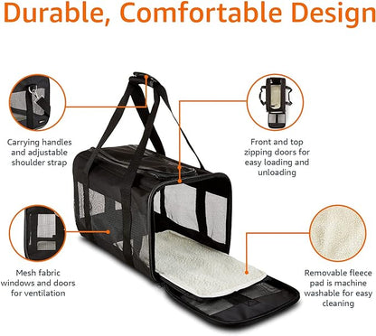 Amazon Basics Soft-Sided Mesh Pet Travel Carrier for Dog, Cat, up to 22 pounds, 19.7" L x 12" W x 12" H, Black