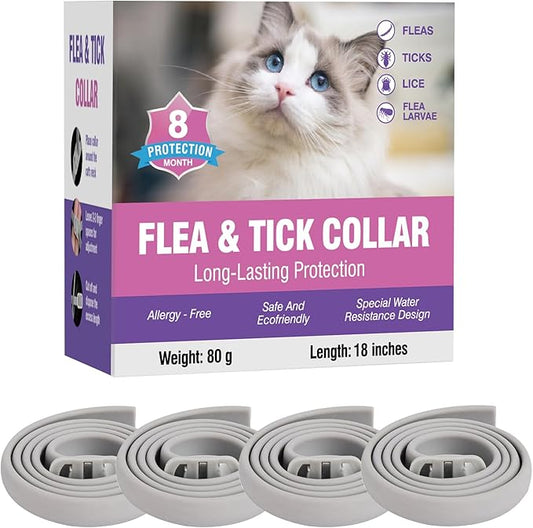 Flea Collar for Cats 4 Pack 8 Months Long-Term Natural Waterproof Kitten Flea Collar Suitable for All Cats