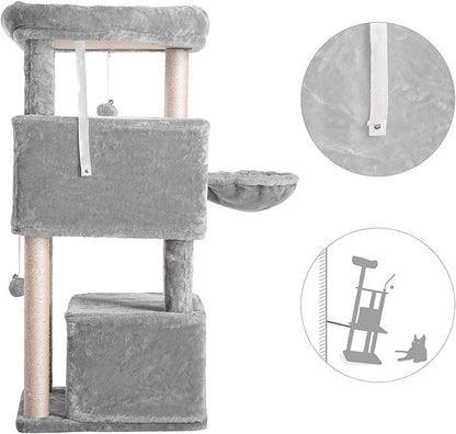 Hey-brother Cat Tree,Multi-Level Cat Condo for Large Cat Tower Furniture with Sisal-Covered Scratching Posts, 2 Plush Condos, Big Plush Perches MPJ011W