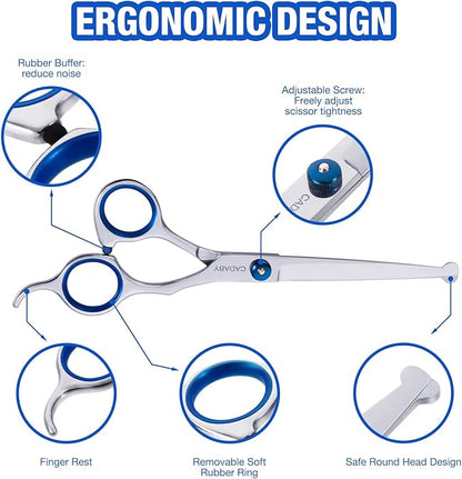 Dog Grooming Scissors Kit with Safety Round Tips,6 in 1 Professional Dog Scissors for Grooming, 4CR Stainless Steel Pet Grooming Shears