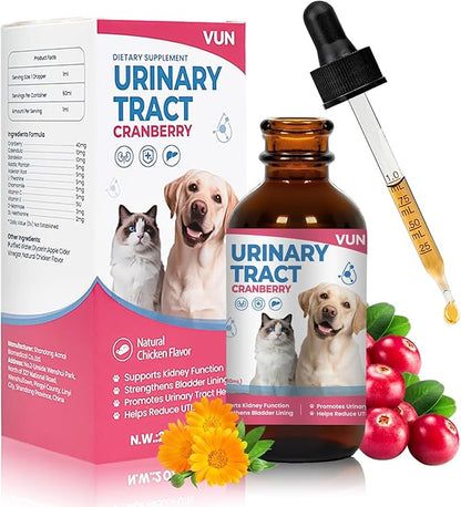 Dog UTI Treatment,Cat Urinary Tract Infection Drops, Renal Health for Cats Pets - Kidney Support,Bladder Control for Dogs Incontinence - Cat UTI Remedy Cranberry & D-Mannose Supplemen