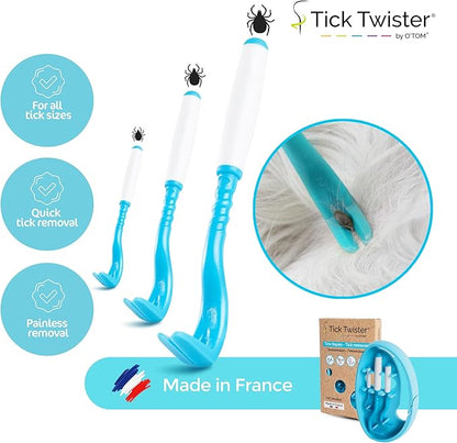 Tick Twister Tick Remover for Dogs and Human - Made in France - Tick Puller for Humans and Dogs - 3 Different Sizes - Dog Tick Removal Tool - Also for All Other Pets - Tick Nipper in