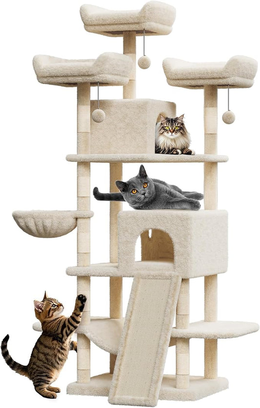 68.5 Inch Tall Cat Tree Tower, Heavy Duty Multi-Level Cat Tower with Scratching Posts, Condo, Plush Perches, Hammocks, Basket & Dangling Balls, Cat Furniture for Indoor Cats