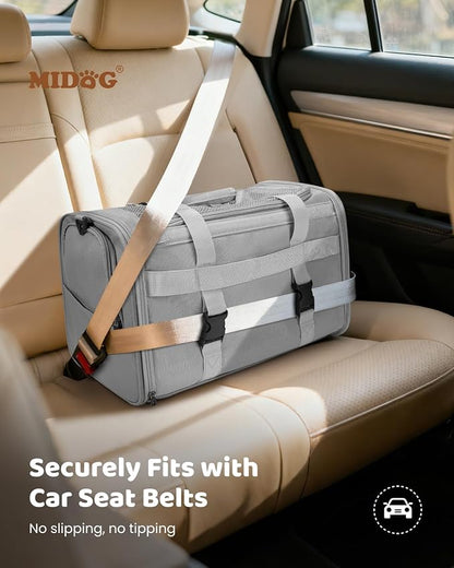MIDOG Cat Carrier Soft, TSA Approved Airline Travel Carrier for Cats and Small Dogs, Under Seat Pet Bag with Expandable Space & Escape-Proof Zippers (Charcoal)