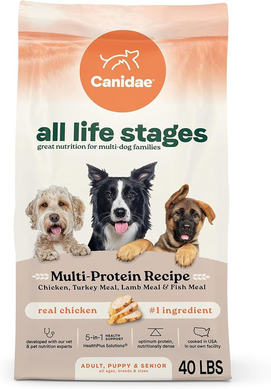 Canidae All Life Stages Multi-Protein Recipe with Chicken, Turkey, Lamb, and Fish – High Protein Premium Dry Dog Food for All Ages, Breeds, and Sizes– 40 lbs.