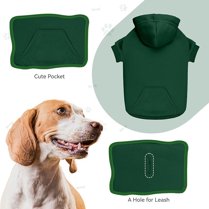 Dog Sweaters for Small Dogs Dog Hoodie Pet Sweater Solid Soft Brushed Fleece Pet Clothes Hoodie Sweatshirt with Pocket(Green-S)
