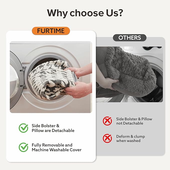 FURTIME Orthopedic Dog Beds Large Sized Dog, XL Washable Memory Foam Pet Couch Bed with Removable Washable Cover, Non-Slip Bottom with Bolster Sides, Grey