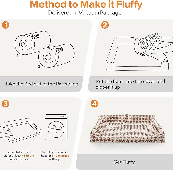 FURTIME Orthopedic Dog Beds Large Sized Dog, XL Washable Memory Foam Pet Couch Bed with Removable Washable Cover, Non-Slip Bottom with Bolster Sides, Brown