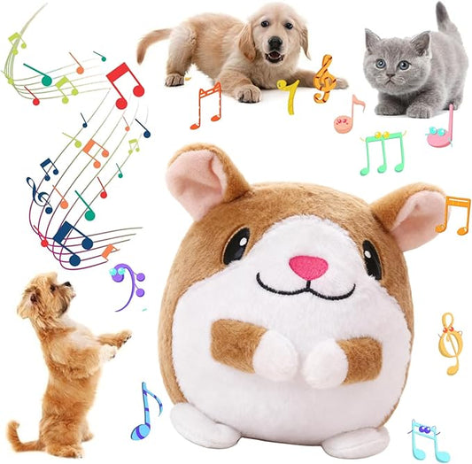 Interactive Dog Toys,Active Moving Pet Plush Toy with Recording and Music Modes, Jumping Squeaky Song shaking Interactive Dog Ball,Rechargeable Dog Toys to Keep Them Busy,Animal Plush Pet Toy(Hamster)