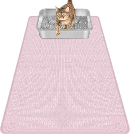 Cat Litter Mat, Extra Large 34" x 22" Silicone Mat Litter Trapping Mat for Scatter Control, Soft on Kitty Paws, Easy to Clean (Pink)