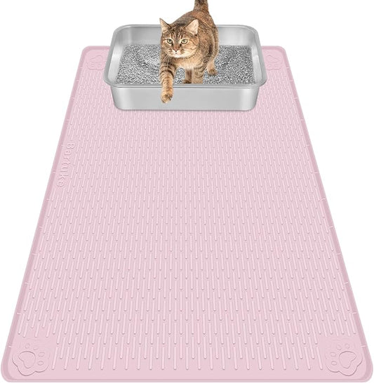 Cat Litter Mat, Extra Large 34" x 22" Silicone Mat Litter Trapping Mat for Scatter Control, Soft on Kitty Paws, Easy to Clean (Pink)