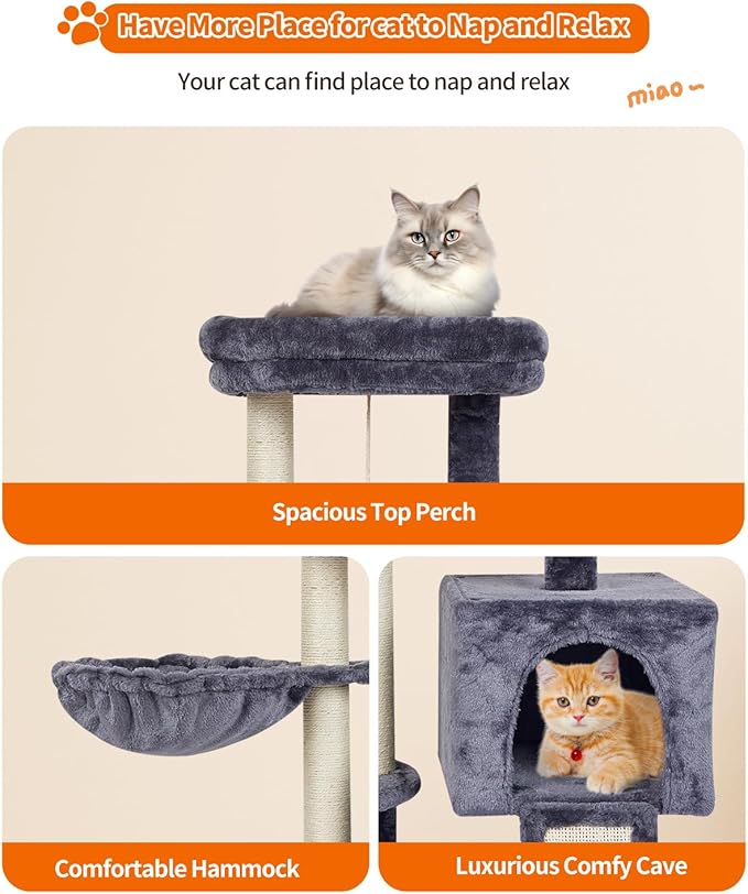 FISH&NAP Cute Cat Tree Kitten Cat Tower for Indoor Cat Condo Sisal Scratching Posts with Jump Platform Cat Furniture Activity Center Play House SmokyGrey