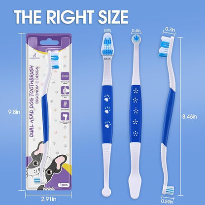 Dog Toothbrush – Newly Upgraded Dual-Head Design with 60° Wavy Bristles – Gently Surrounds Teeth for Deep Cleaning and Plaque Removal – Non-Slip Handle, Ideal for Daily Pet Dental Care (Blue, 6-Pack)