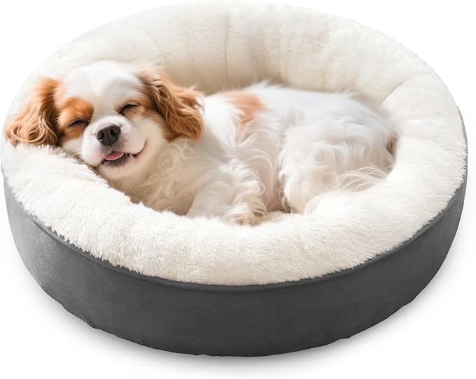 Love's cabin Round Donut Cat and Dog Cushion Bed, 25in Pet Bed for Small or Medium Dogs, Anti-Slip & Water-Resistant Bottom, Soft Durable Fabric Pet Beds, Washable Calming Cat & Dog Bed Dark Grey