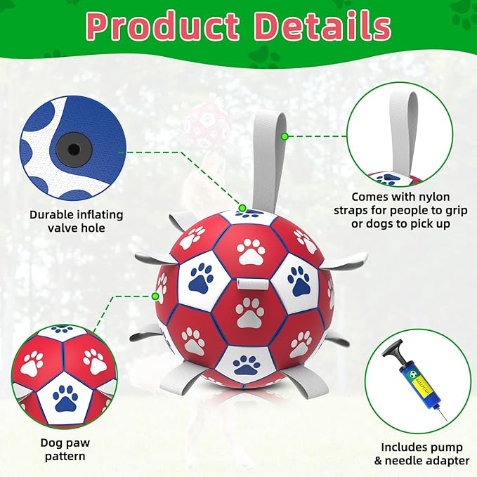 Diman Premium Large Dog Toys Dog Soccer Ball with Straps Dog Balls for Indoor Outdoor Gift for Birthday for Extra Large Dog Interactive Dog Toys Water Toy（9 Inch）