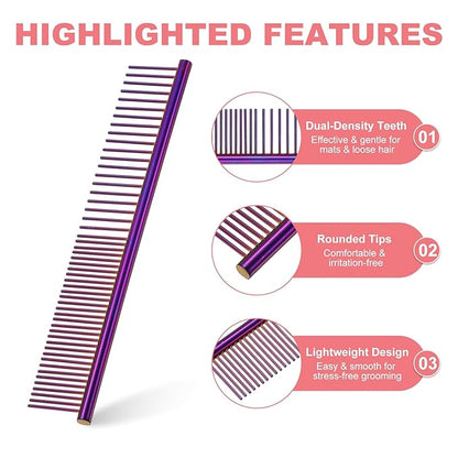 Dog Cat Comb, Pet Combs Stainless Steel Teeth with Rounded Ends for Knots Mats Loose Hair Removal, 6.5IN (Purple Plated, 3 Pack), Grooming Tool Intended for Long Curly Hair Pet