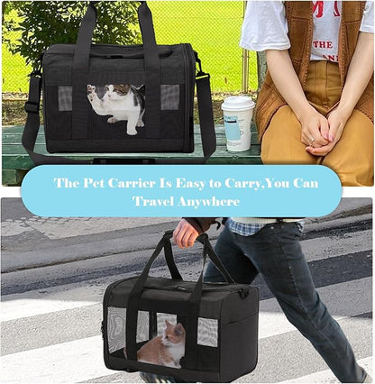 Travel Carrier for Cats,Cat Soft-Sided Carriers Ventilated Breathable Foldable Kitten Carrier Soft Airline Approved Carrier for Small Dogs Kitty Puppies Under to 12 Lb(Black)