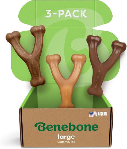 Benebone Large 3-Pack, Wishbone Durable Dog Chew Toy for Aggressive Chewers, Real Bacon, Chicken, Peanut Butter, Made in USA, Variety Pack