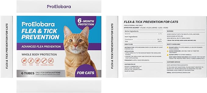 Flea and Tick Prevention for Cats & Kittens: Waterproof Topical Cat Flea and Tick Treatment – Fast-Acting & Long-Lasting At Home Flea Control for Cats Over 1.5 lbs and 8 Weeks or Older – 6 Dose Supply