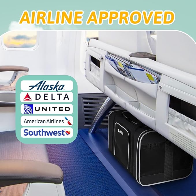 Petskd Pet Carrier 17x11x9.5 Alaska Airline Approved,Pet Travel Carrier Bag for Small Cats and Dogs, Soft Dog Carrier for 1-10 LBS Pets,Dog Cat Carrier with Safety Lock Zipper(Black)