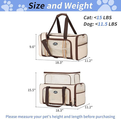 Expandable Pet Carrier for Cats & Dogs, Airline Approved Cat Carrier, Large Travel Bag with with Extra Large Foldable mat