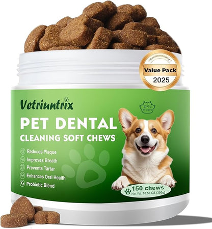 Dog Teeth Cleaning Chews, Dog Dental Chews for Plaque & Tartar Control with Natural Enzymes, Dental Care for Dogs with Probiotic, Fresh Breath for Small Medium Large Dogs