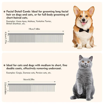 WRW Stainless Steel Dog Combs [4 Pcs], Groom Like a Professional, Coarse Pet Butter Comb for Dog ＆ Cat, Rounded Corners Prevent Friction and Breakage, 4 Sizes of Steel Teeth Fit Most Pet Fur