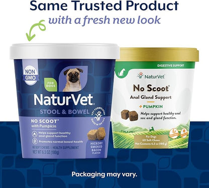NaturVet - No Scoot for Dogs - 60 Soft Chews - Plus Pumpkin - Supports Healthy Anal Gland & Bowel Function - Enhanced with Beet Pulp & Psyllium Husk