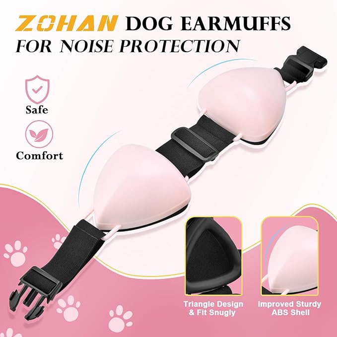 ZOHAN Dog Ear Muffs for Noise Protection, Comfort Dog Noise Cancelling Ear Muffs with Fast Snap Lock for Fireworks, Thunder, Vacuums(Pink,S)