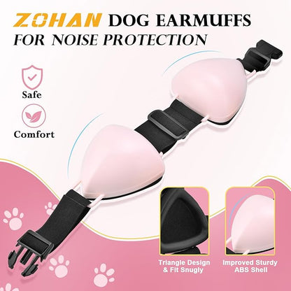 ZOHAN Dog Ear Muffs for Noise Protection, Comfort Dog Noise Cancelling Ear Muffs with Fast Snap Lock for Fireworks, Thunder, Vacuums(Pink,M)
