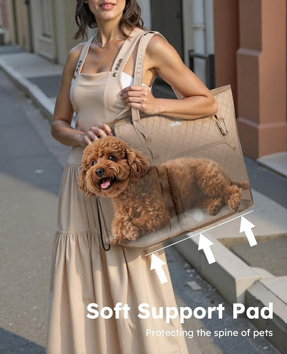 Pecute Dog Purse Carrier, Dog Carrier with Pockets for Small Dogs, Fits Dogs 7 lbs to 13 lbs, Cat and Puppies Tote Bag, Outing, Travel, Vet, XL,16.9" L x 7.9" W x 13.8" H, Khaki