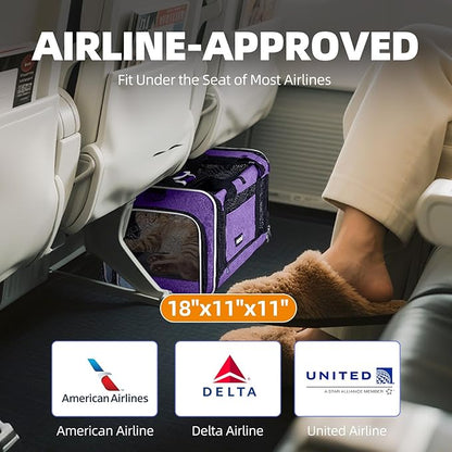 Cat Carrier Soft-Sided 18x11x11 Inch Travel Bag for Medium Cats over 15lbs, Small Dog Carrier Crate Top Entry Breathable Mesh Puppy 12 Pounds, Pet Rabbit Carrying Cage Kennel Collapsible Purple