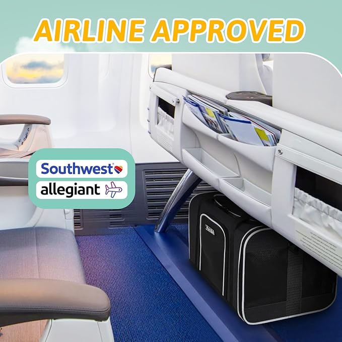 Petskd Pet Carrier 17x13x9.5 Southwest Airline Approved, Pet Travel Carrier Bag for Small Cats and Dogs, Soft Dog Carrier for 1-15 LBS Pets,Dog Cat Carrier with Safety Lock Zipper (Black)