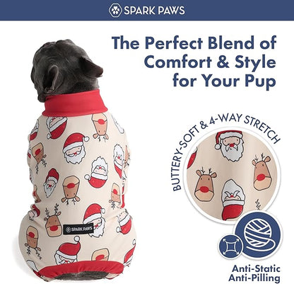 Spark Paws Dog Christmas Pajama, Dog Recovery Suit Male, Onesie, Ultra-Soft and 4-Way Stretch, for Small Medium and Large Breeds - Santa and Rudolph - XL