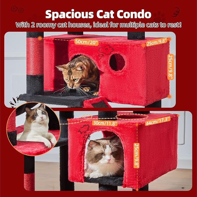 Taoqimiao Gothic Cat Tree 71-Inch, Cat Tower for Indoor Cats Large Adult, Multi-Level Large Cat Condo, 8 Sisal Scratching Posts, Metal Frame Cozy Hammock, Scratch Board, 2 Top Perches, MS026LBR